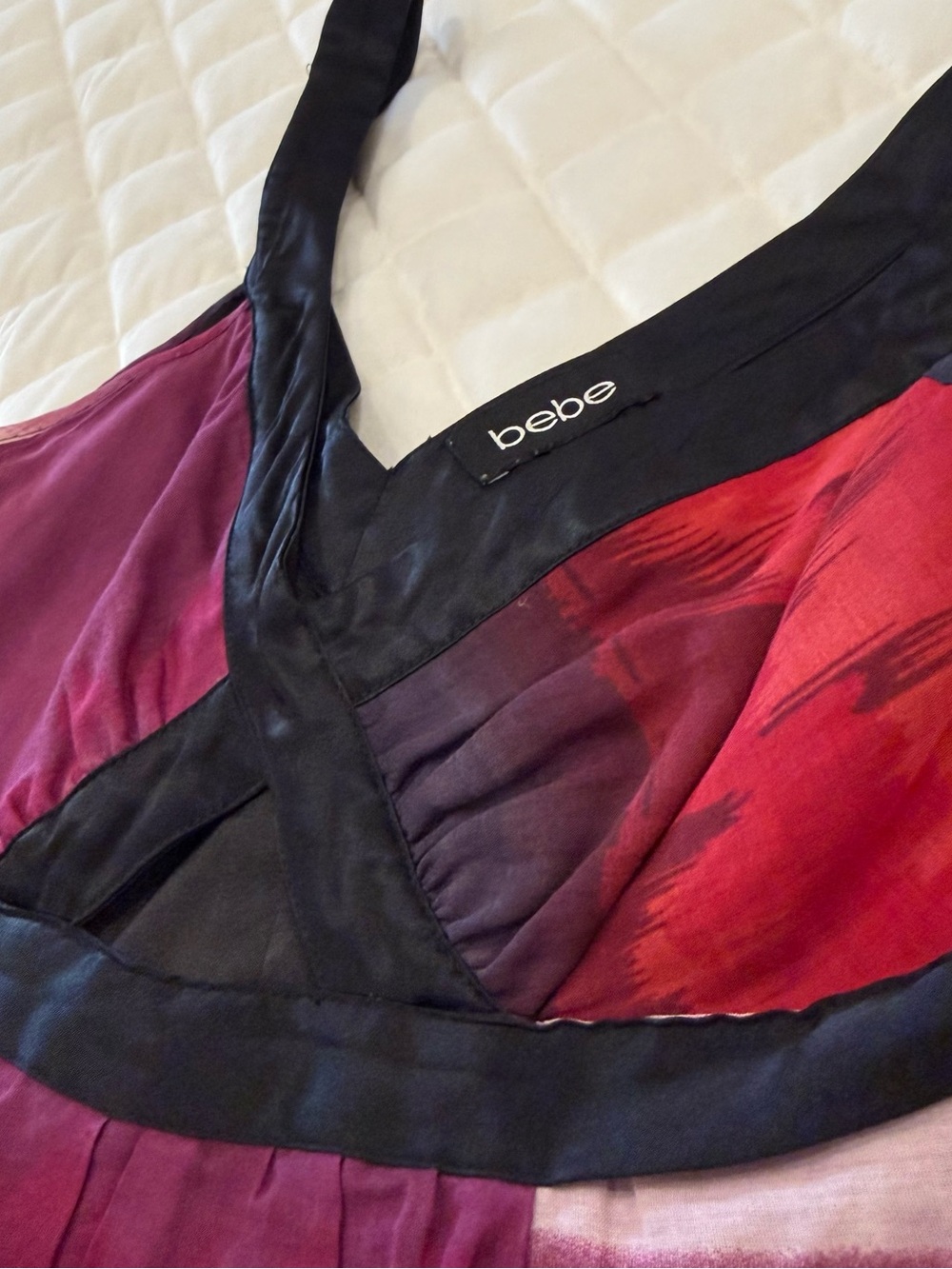 bebe Silk Multi Color Strappy Dress Extra Small Purple Fuchsia Magenta XS